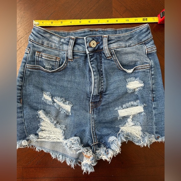 LUCKY & BLESSED Blue Jean Shorts Distressed High-Waisted - Picture 4 of 6